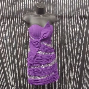 Tony Bowls Strapless Purple Dress with Bow